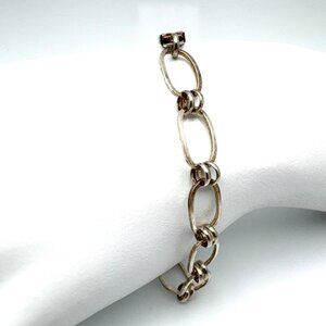 Sterling Silver Mexico Oval Link Chain Bracelet Box Clasp Vintage 7.5